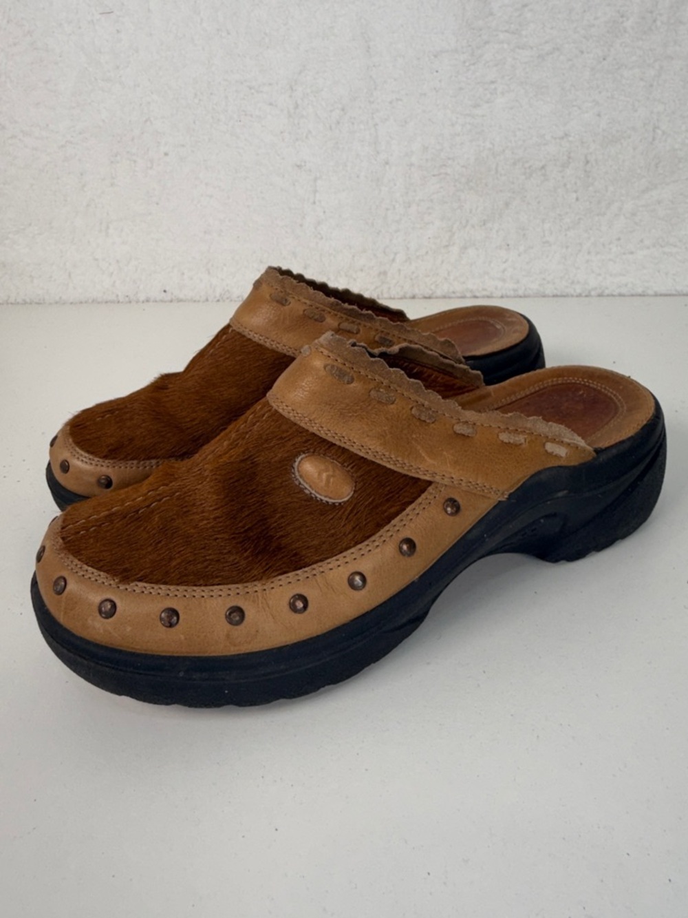 Romika Hair On Hide Leather Clogs Mule Slip On Brown Comfort Size 8.5